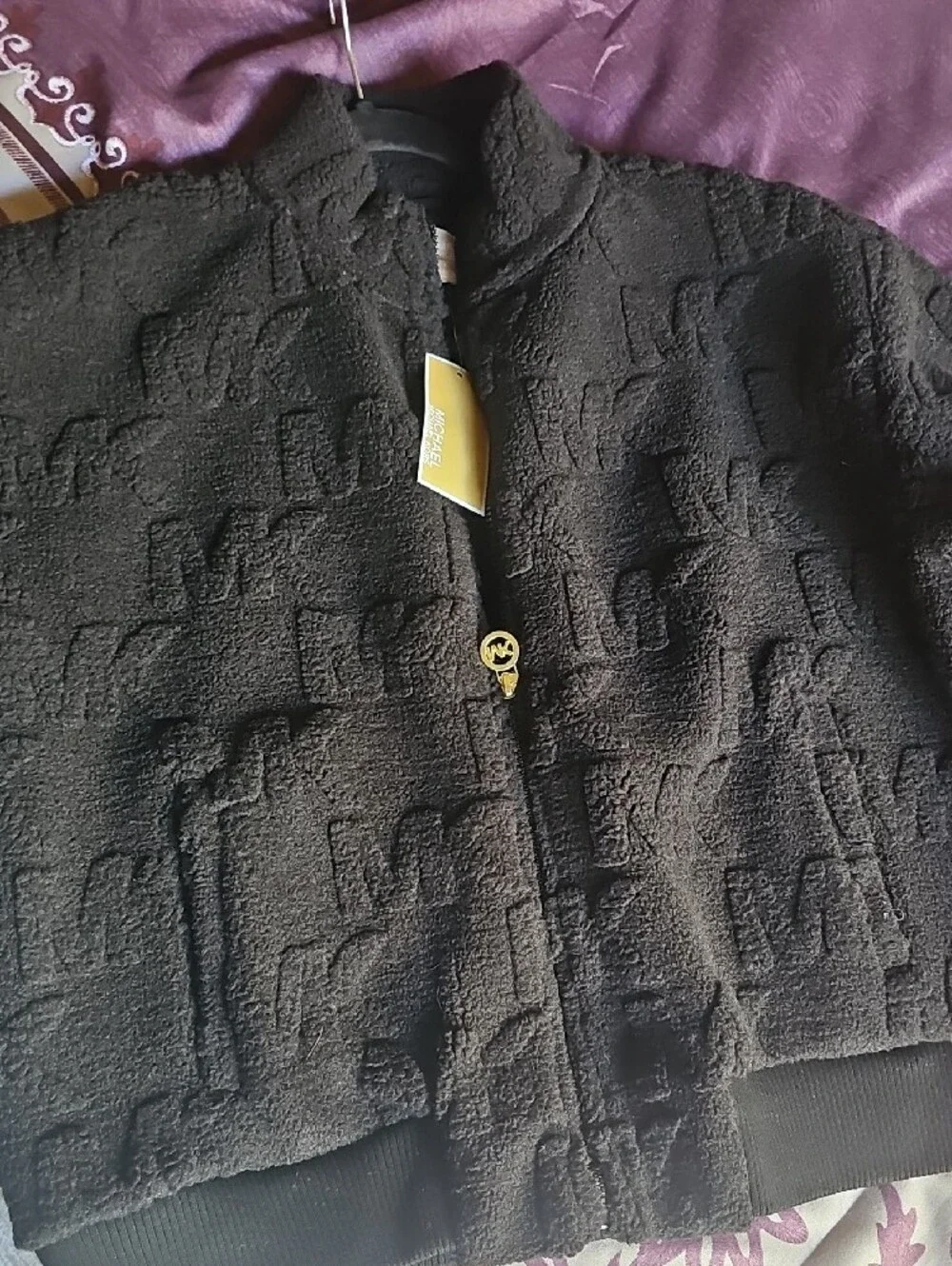 Michael Kors Black Logo Jacquard Sherpa Jacket